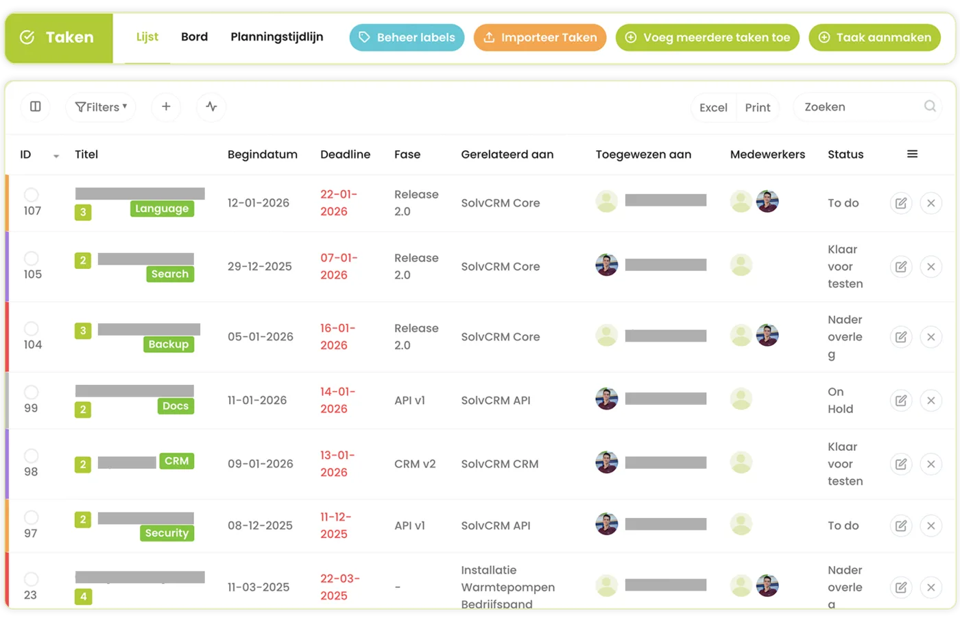 SolvCRM+ planning en taken
